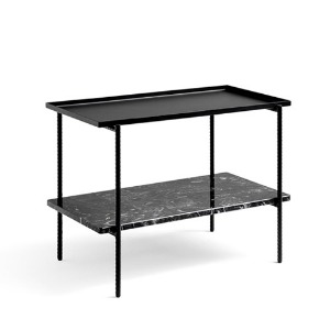Rebar Rectangular Side Table Black Steel and Marble